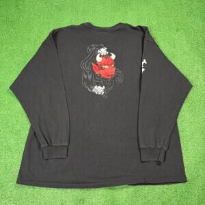 Vintage Fashion Victim Skull Long Sleeve Shirt XL Black Y2K Punk Grunge Skate